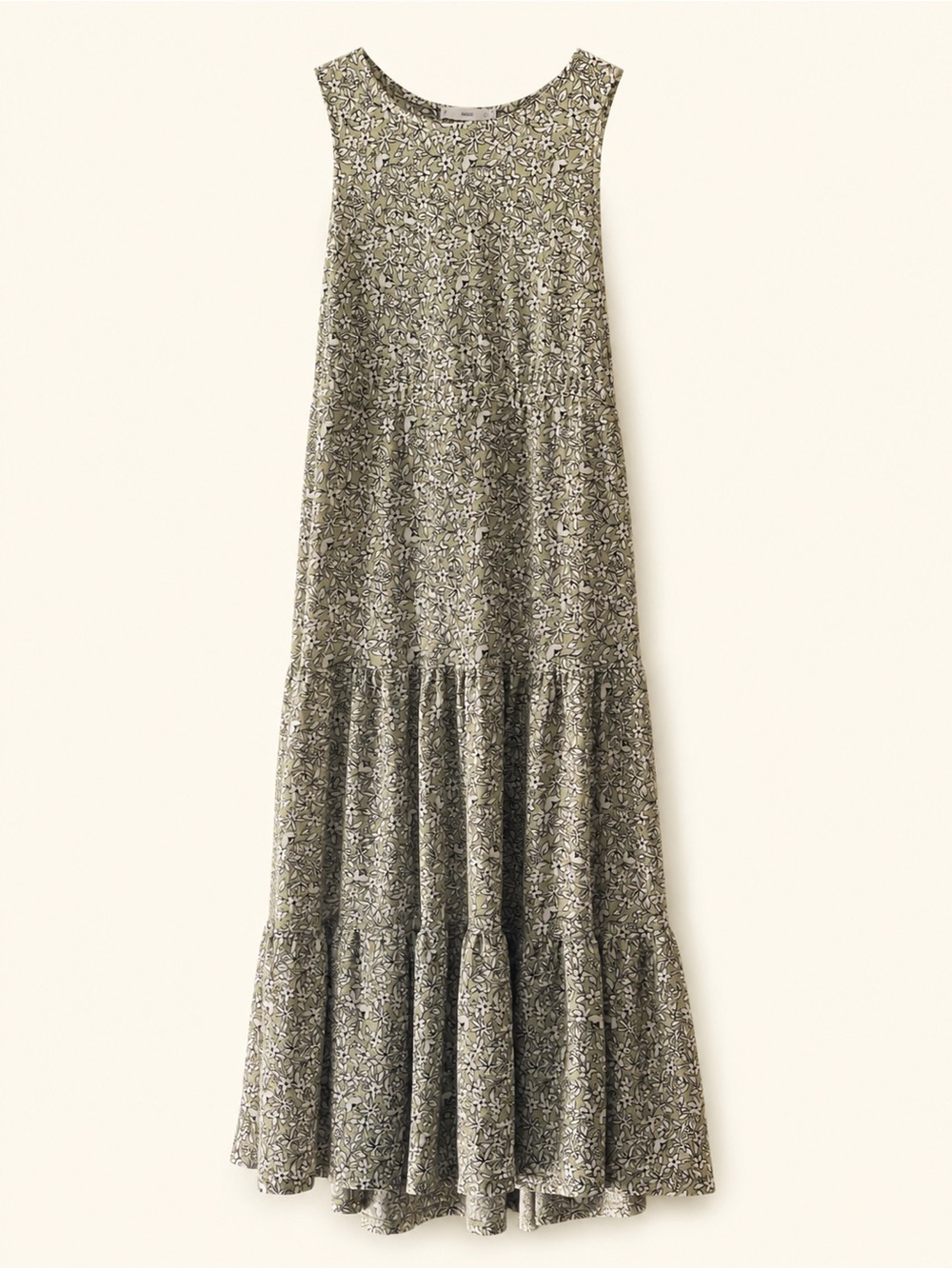 Mango Olive Floral Tiered Midi Skirt
